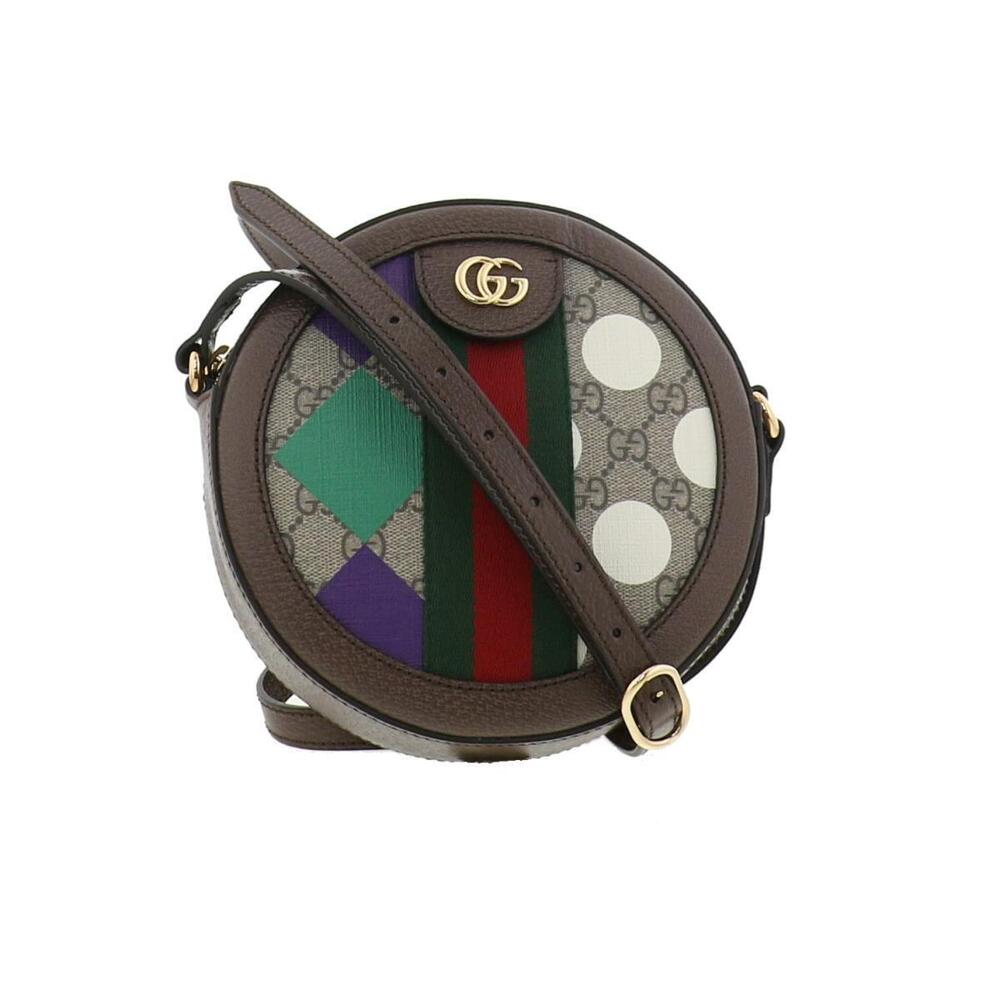 GUCCI Double GG Round Shoulder Bag Messenger Brown